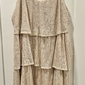 Elegant Sequined Layered Wedding Dress in Champagne